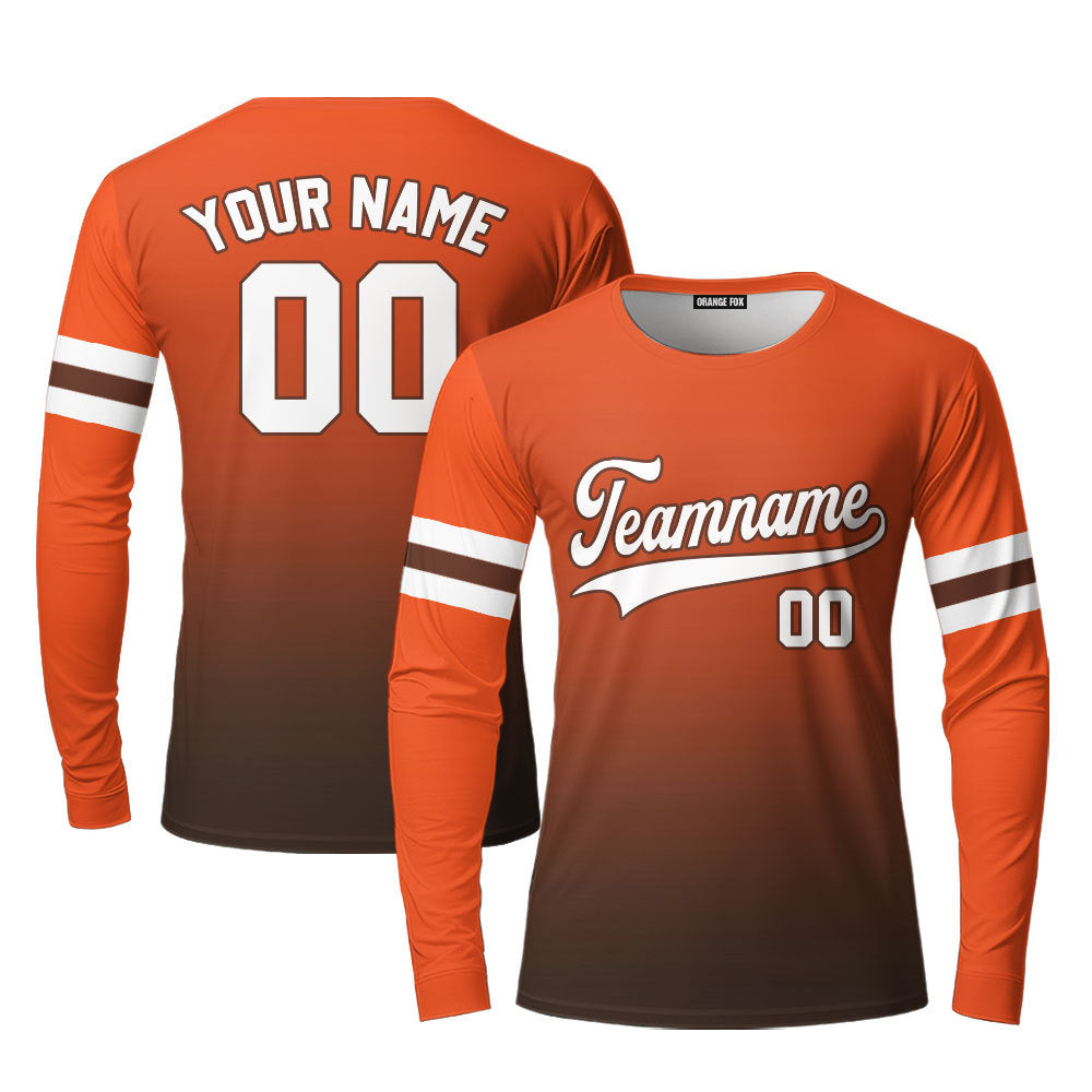 Custom White Brown Orange Fade Fashion Custom Long Sleeve T-Shirt For Men & Women