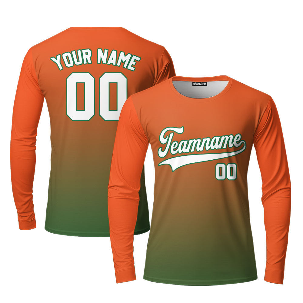 Custom White Kelly Green Orange Fade Fashion Custom Long Sleeve T-Shirt For Men & Women