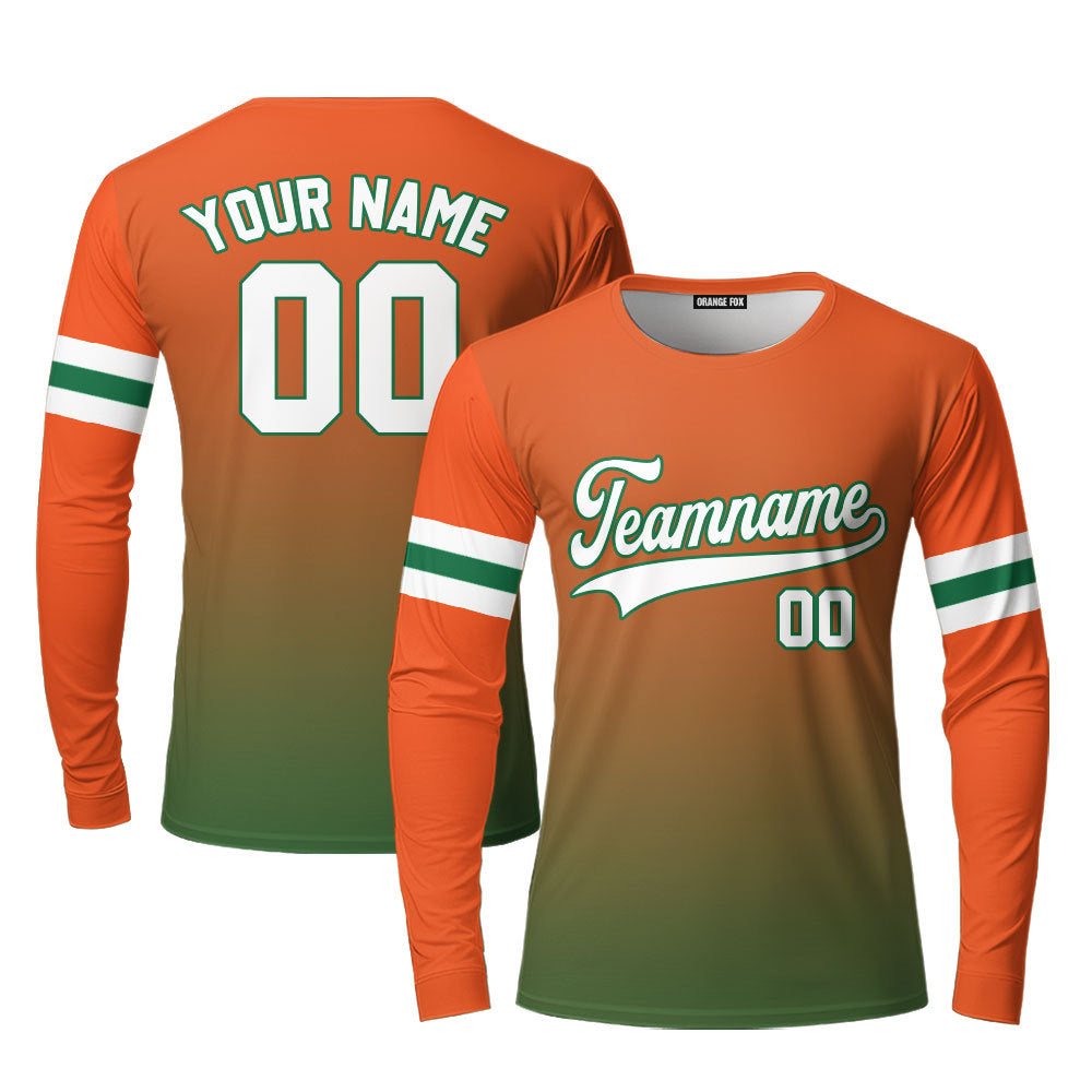 Custom White Kelly Green Orange Fade Fashion Custom Long Sleeve T-Shirt For Men & Women