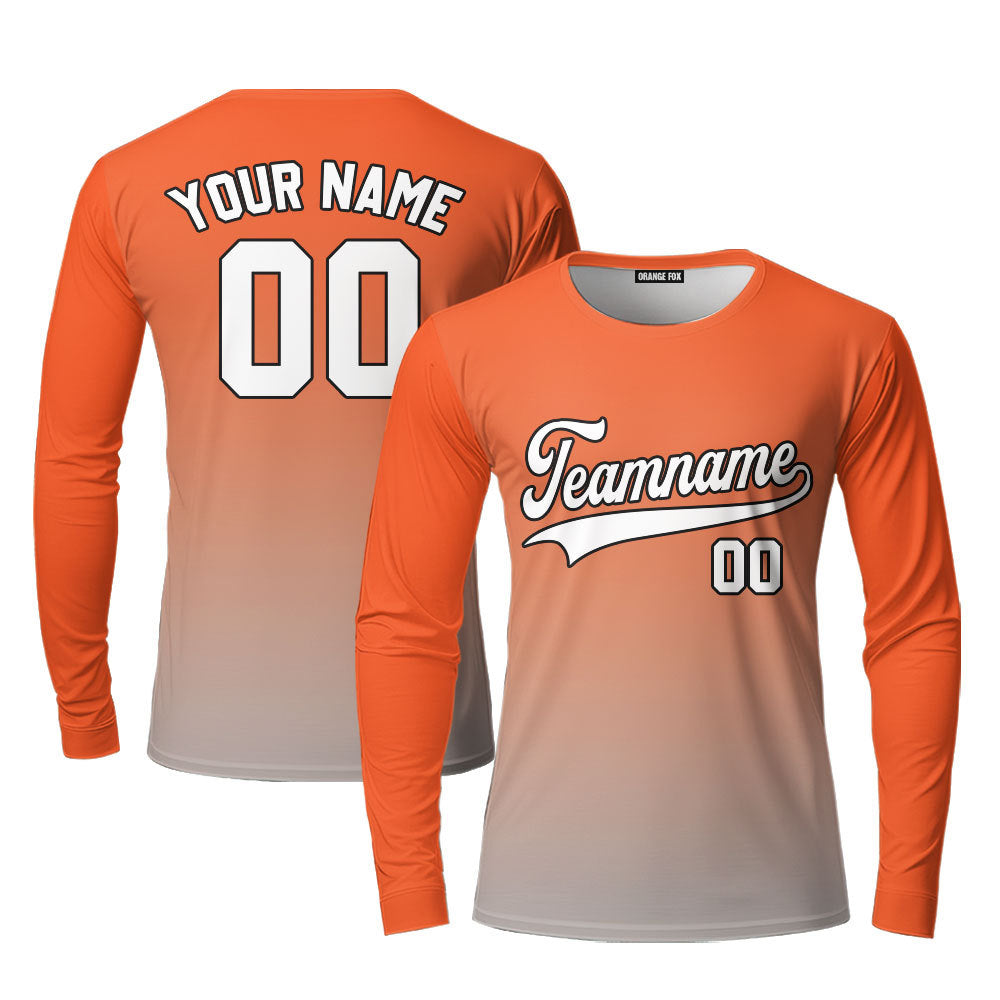 Custom White Gray Orange Fade Fashion Custom Long Sleeve T-Shirt For Men & Women