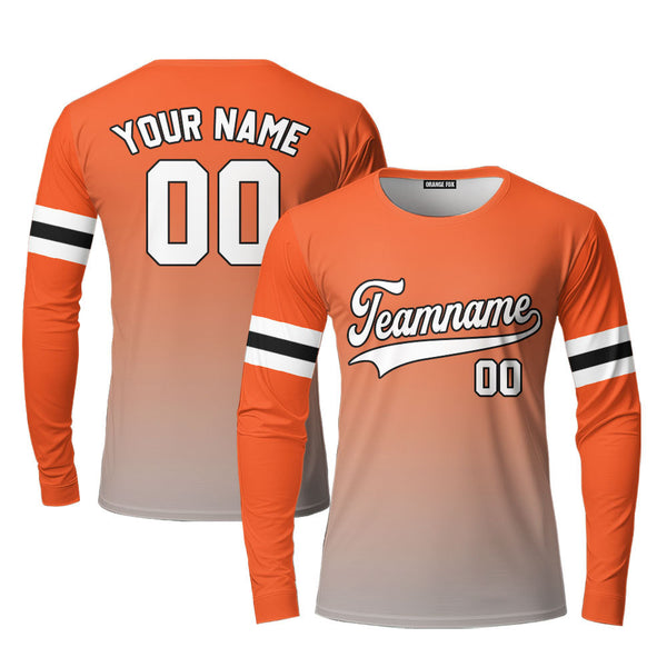 Custom White Gray Orange Fade Fashion Custom Long Sleeve T-Shirt For Men & Women