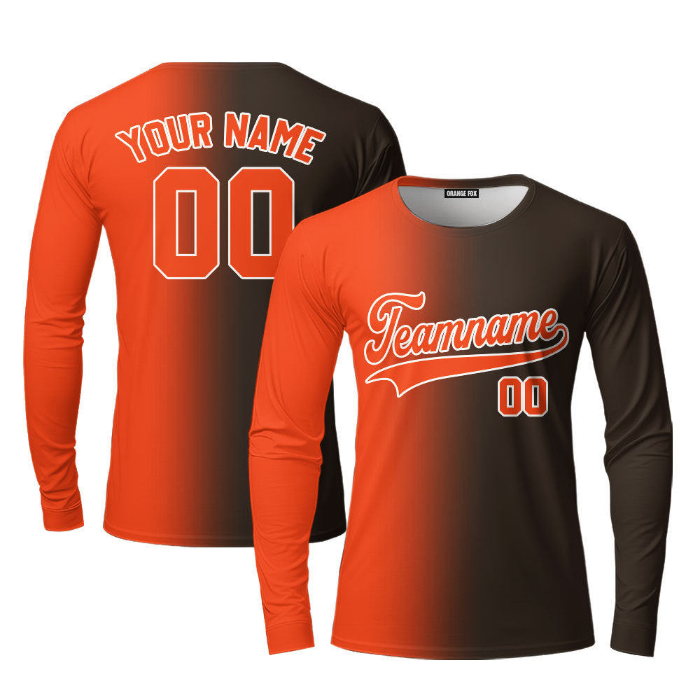 Custom Orange White Brown Fade Fashion Custom Long Sleeve T-Shirt For Men & Women