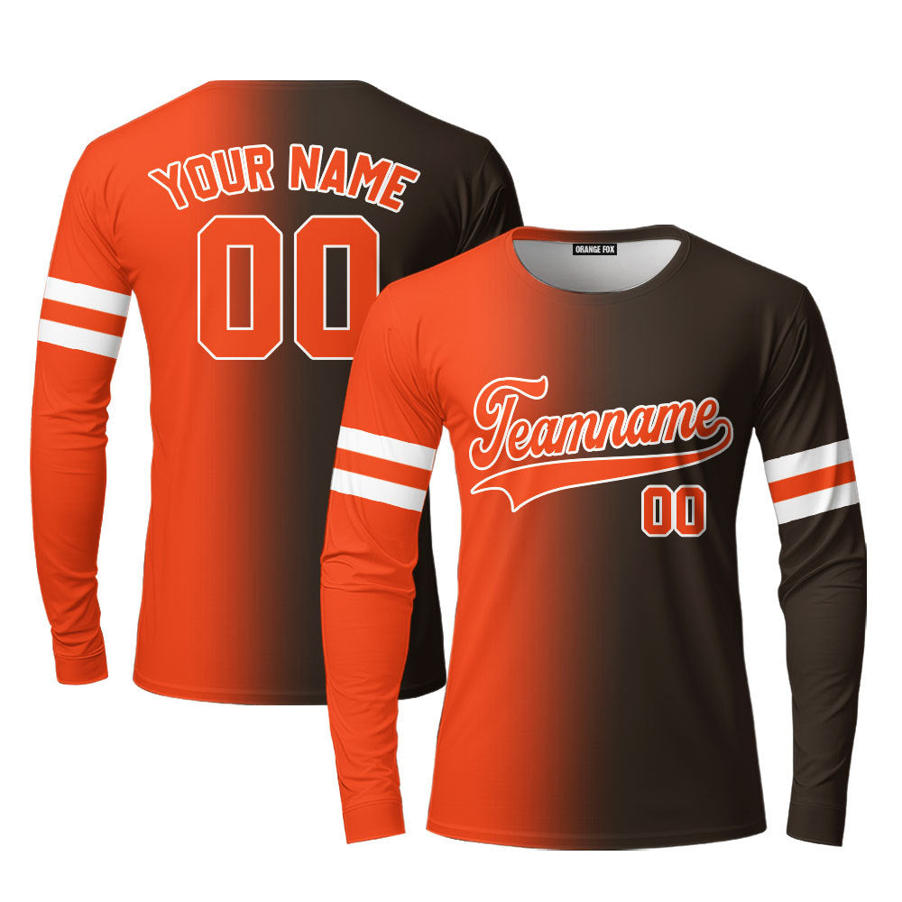 Custom Orange White Brown Fade Fashion Custom Long Sleeve T-Shirt For Men & Women