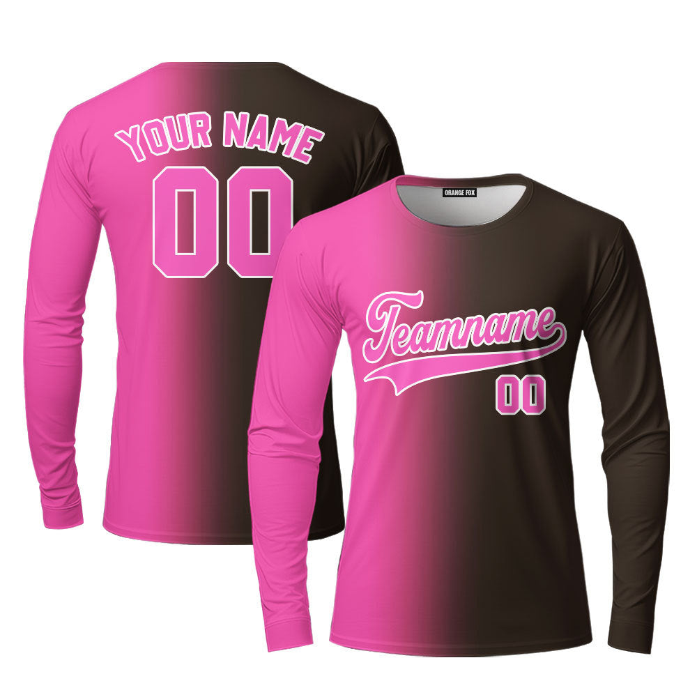 Custom Pink White Brown Fade Fashion Custom Long Sleeve T-Shirt For Men & Women