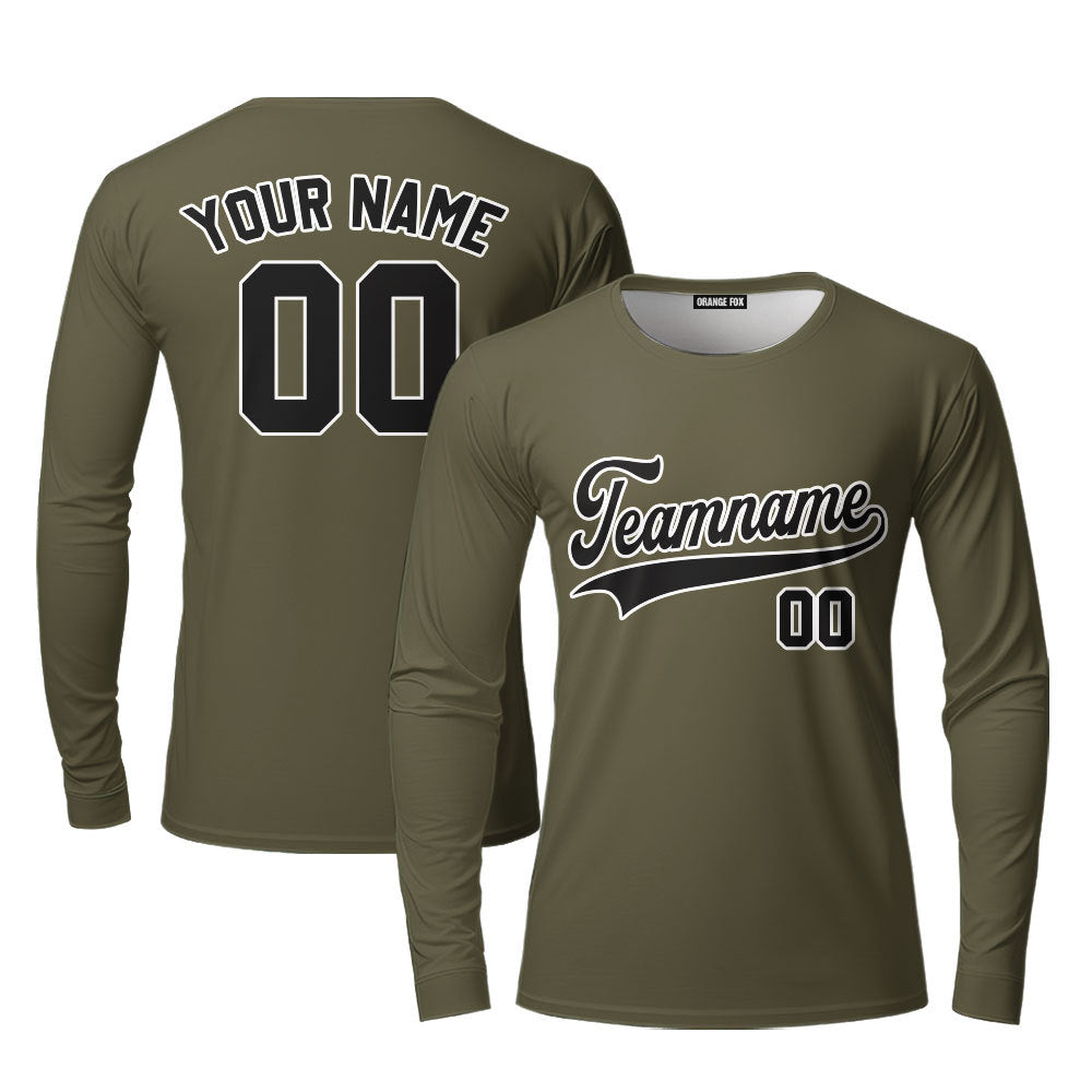 Custom Olive Green Black - White Custom Long Sleeve T-Shirt For Men & Women