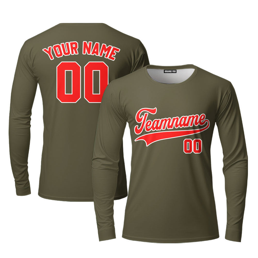 Custom Olive Green Red - White Custom Long Sleeve T-Shirt For Men & Women