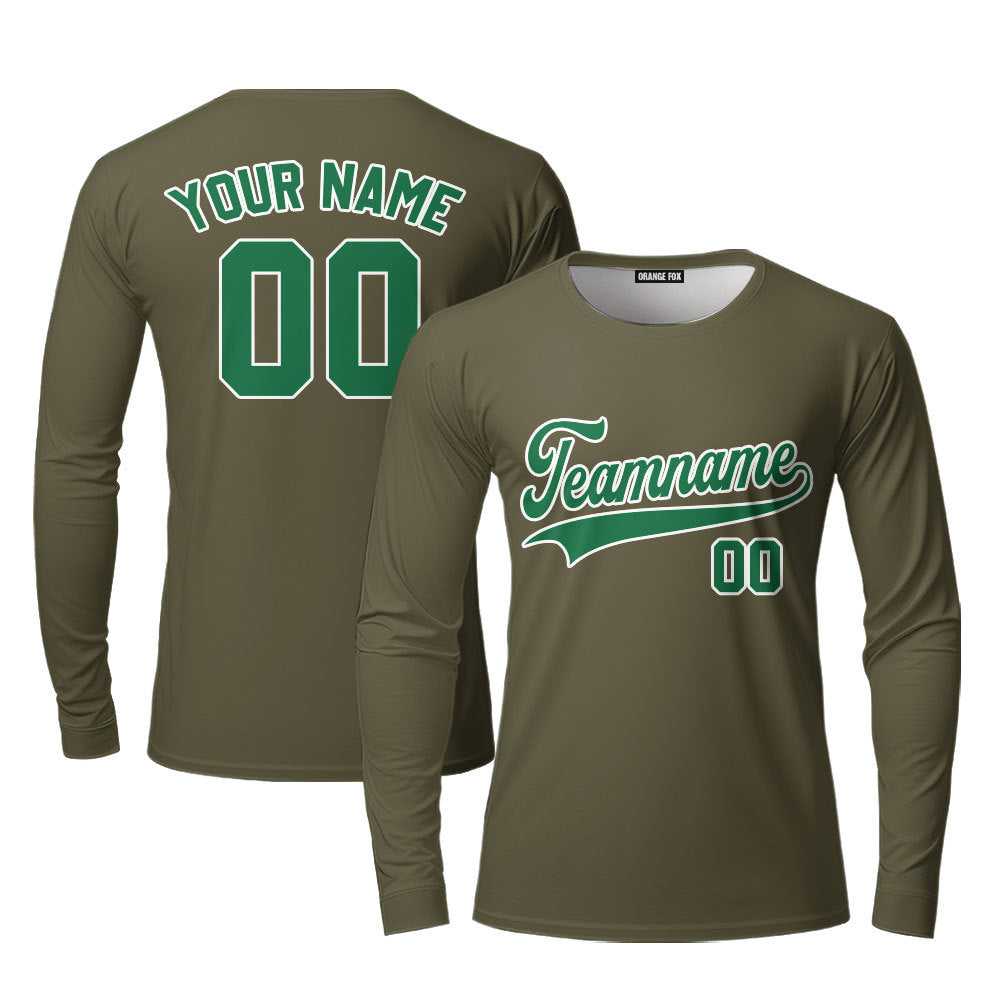 Custom Olive Green Kelly Green - White Custom Long Sleeve T-Shirt For Men & Women