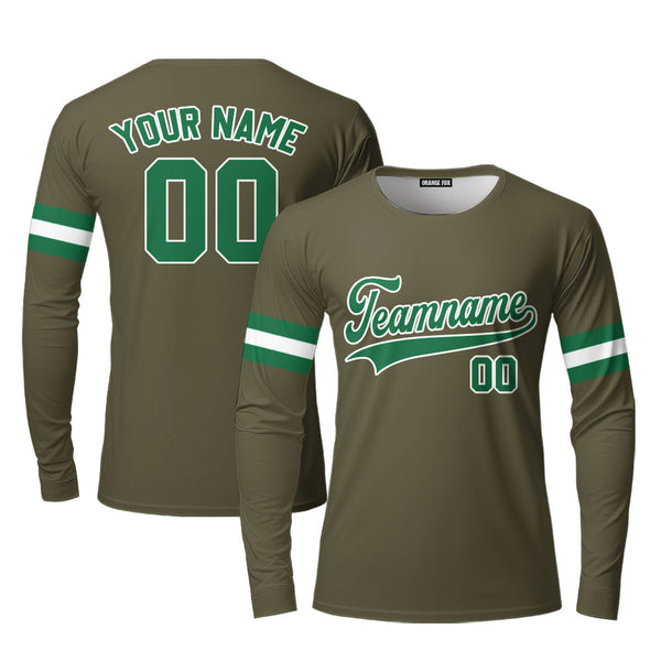 Custom Olive Green Kelly Green - White Custom Long Sleeve T-Shirt For Men & Women