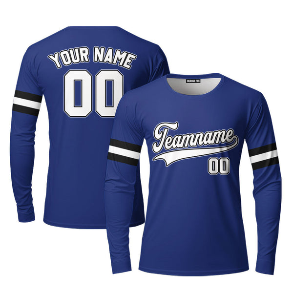 Custom Royal Blue White - Gray Custom Long Sleeve T-Shirt For Men & Women