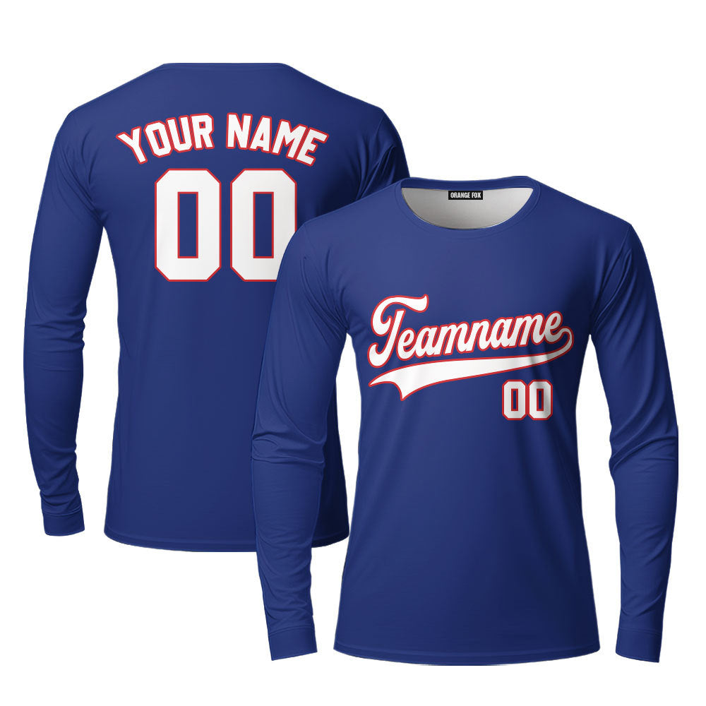 Custom Royal Blue White - Red Custom Long Sleeve T-Shirt For Men & Women