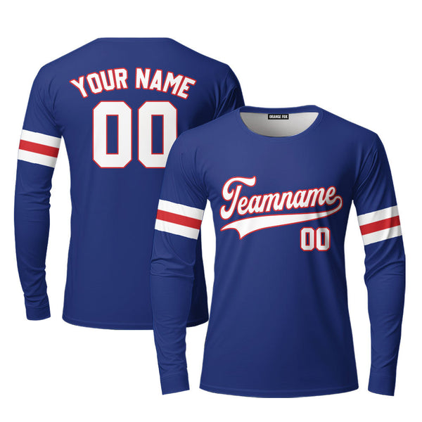 Custom Royal Blue White - Red Custom Long Sleeve T-Shirt For Men & Women