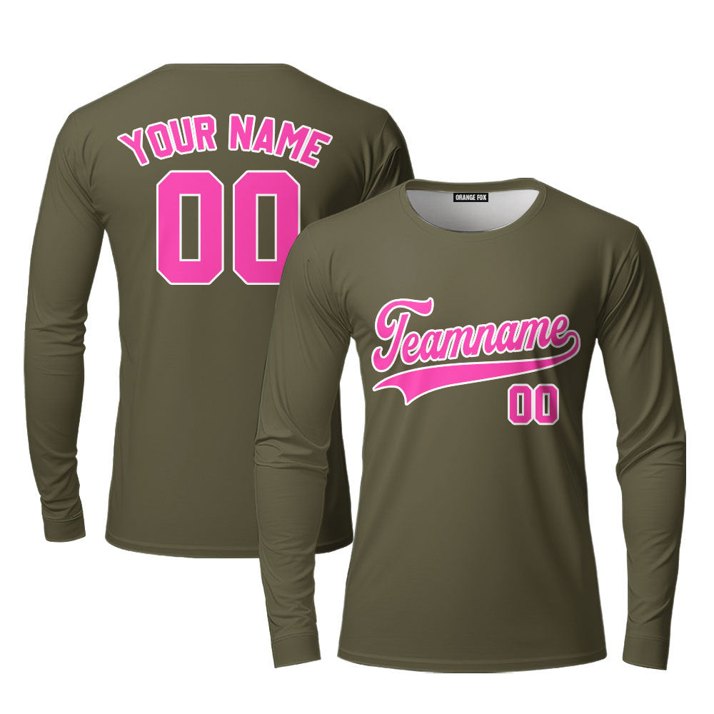 Custom Olive Pink - White Custom Long Sleeve T-Shirt For Men & Women