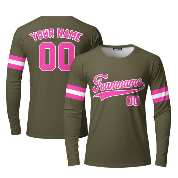 Custom Olive Pink - White Custom Long Sleeve T-Shirt For Men & Women