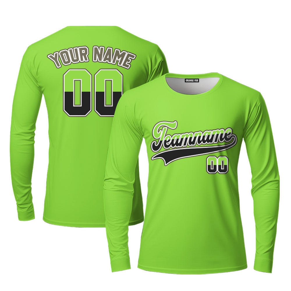 Custom Neon Green Black - White Custom Long Sleeve T-Shirt For Men & Women