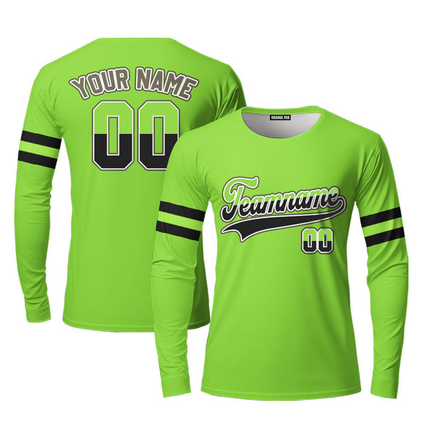 Custom Neon Green Black - White Custom Long Sleeve T-Shirt For Men & Women