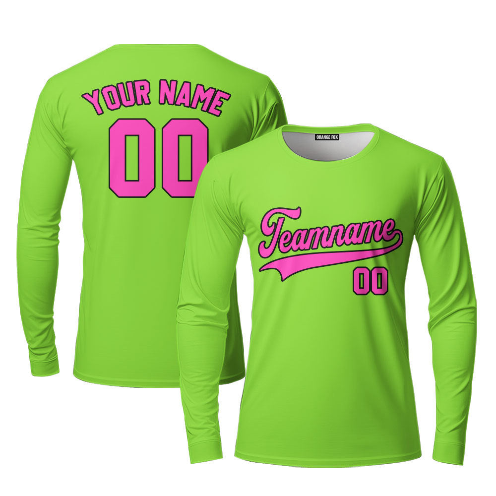 Custom Neon Green Pink - Black Custom Long Sleeve T-Shirt For Men & Women