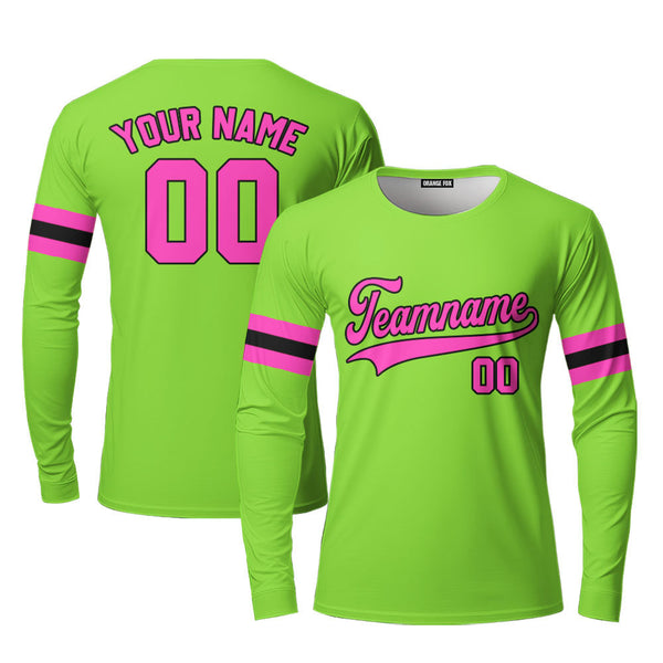 Custom Neon Green Pink - Black Custom Long Sleeve T-Shirt For Men & Women