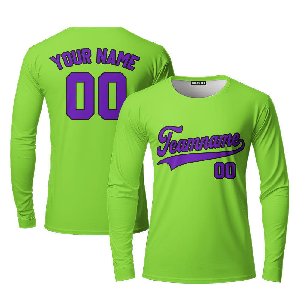 Neon Green Purple - Black Custom Long Sleeve T-Shirt For Men & Women