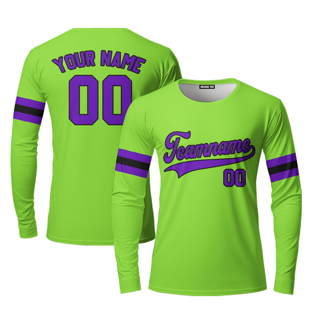 Neon Green Purple - Black Custom Long Sleeve T-Shirt For Men & Women