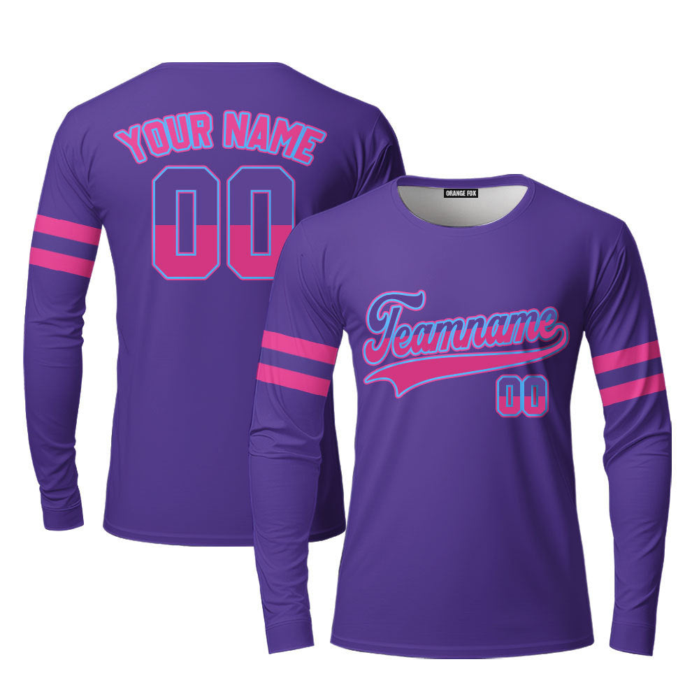 Custom Pink Purple Split And Purple Custom Long Sleeve T-Shirt For Men & Women