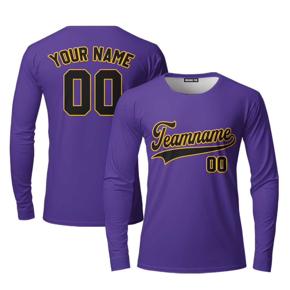 Custom Black Gold And Purple Custom Long Sleeve T-Shirt For Men & Women