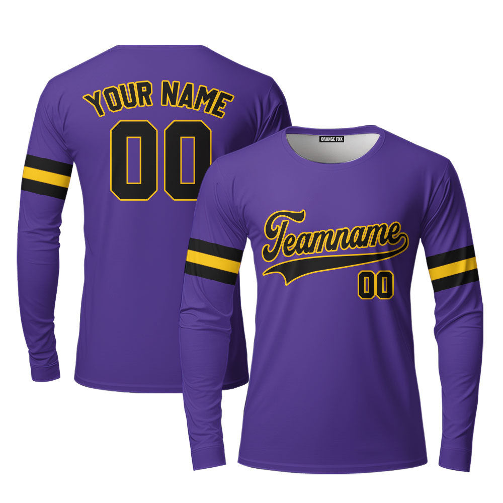 Custom Black Gold And Purple Custom Long Sleeve T-Shirt For Men & Women