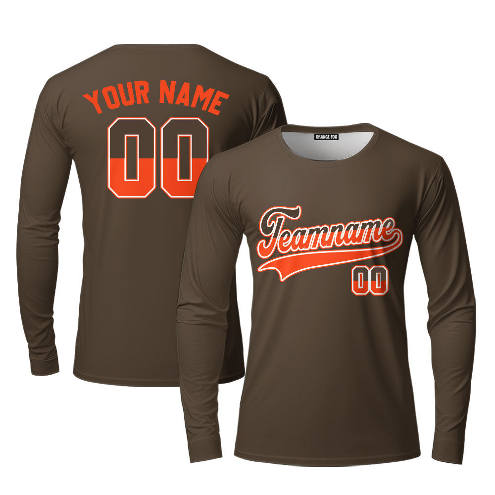 Custom Brown Orange Brown Fade - White Custom Long Sleeve T-Shirt For Men & Women