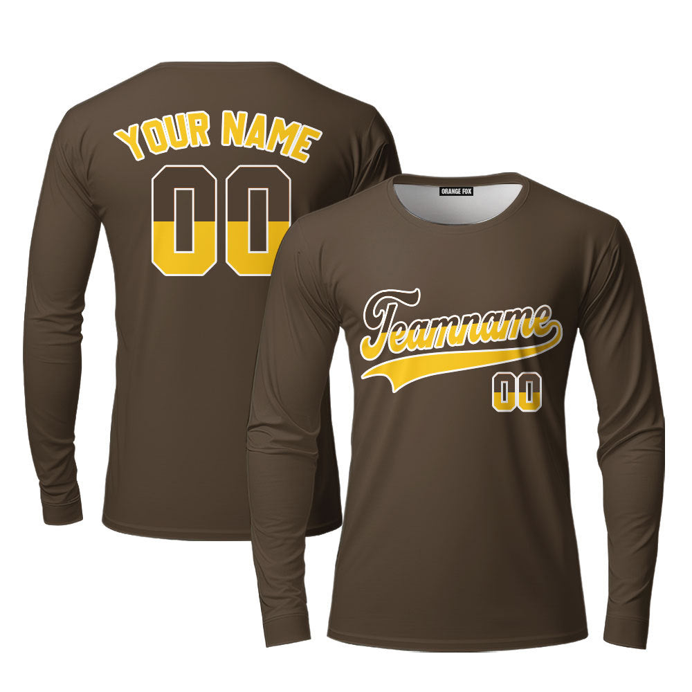 Custom Brown Gold - White Custom Long Sleeve T-Shirt For Men & Women