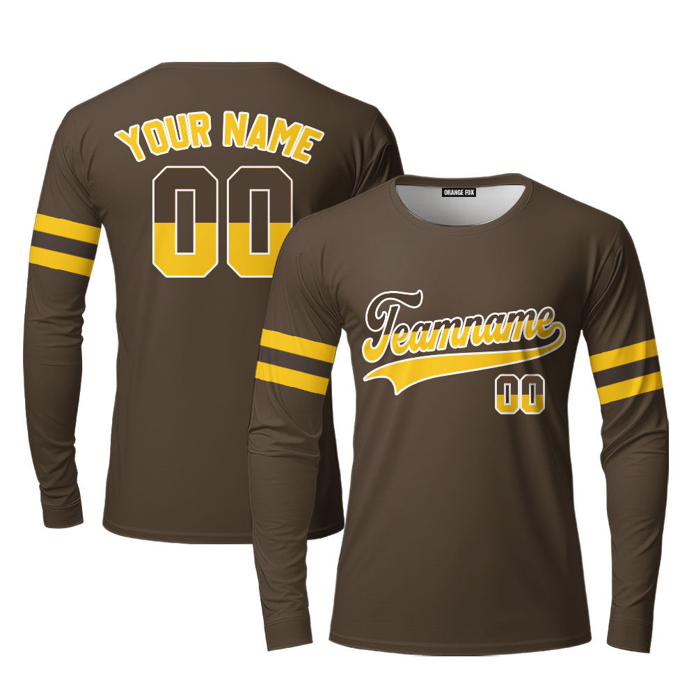 Custom Brown Gold - White Custom Long Sleeve T-Shirt For Men & Women