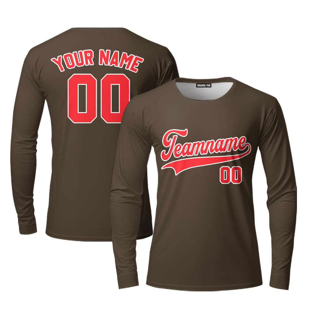 Custom Brown Red - White Custom Long Sleeve T-Shirt For Men & Women