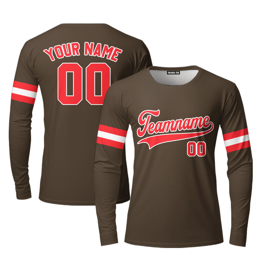 Custom Brown Red - White Custom Long Sleeve T-Shirt For Men & Women