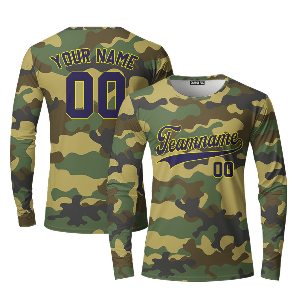 Custom Military Camo Style Black Cream Custom Long Sleeve T-Shirt For Men & Women