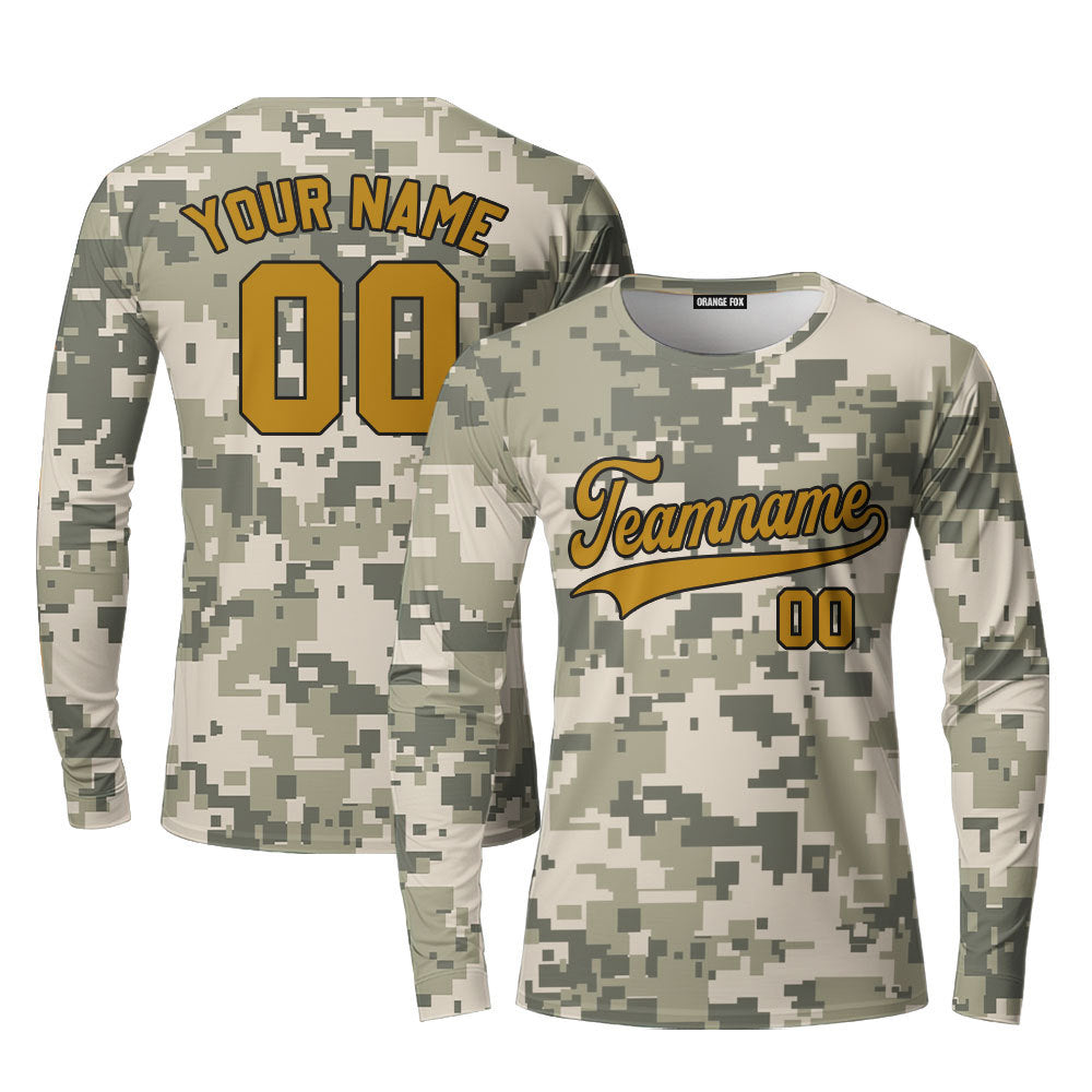 Custom US Pixel Camo Style Gold Black Custom Long Sleeve T-Shirt For Men & Women