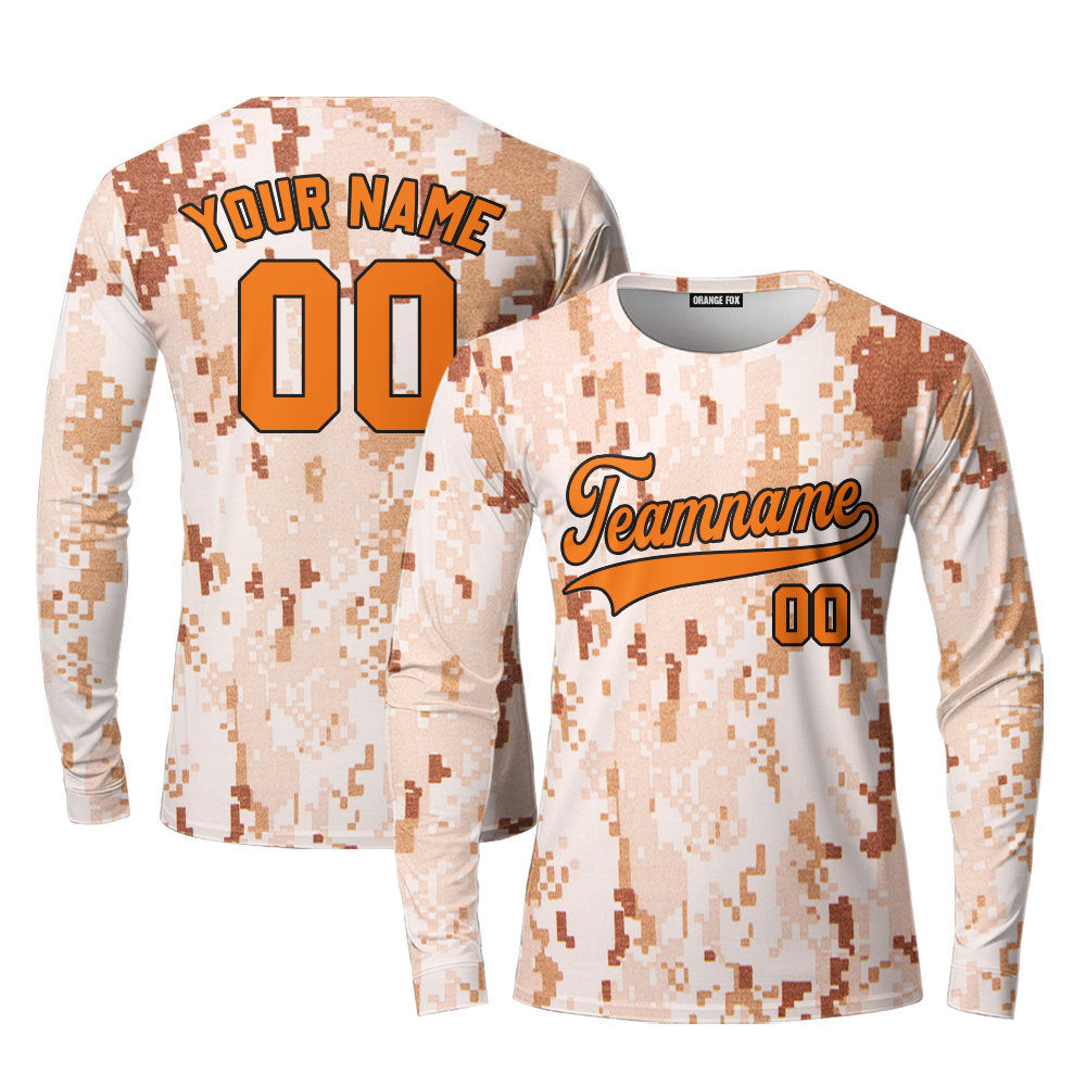 Custom US Navy Camo Style Orange Custom Long Sleeve T-Shirt For Men & Women