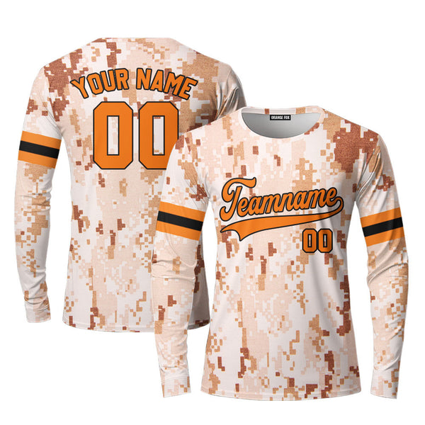 Custom US Navy Camo Style Orange Custom Long Sleeve T-Shirt For Men & Women