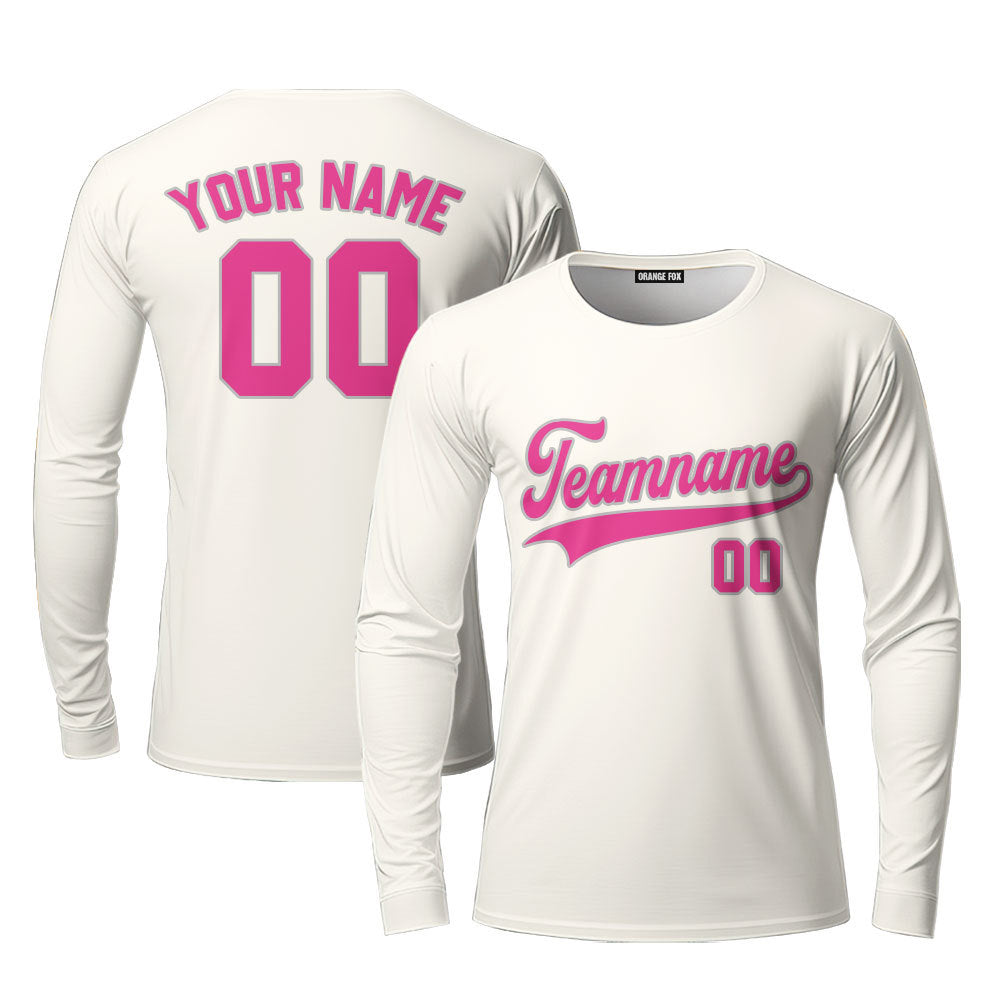 Custom Cream Pink Grey Custom Long Sleeve T-Shirt For Men & Women