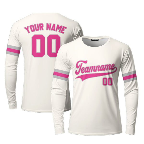 Custom Cream Pink Grey Custom Long Sleeve T-Shirt For Men & Women