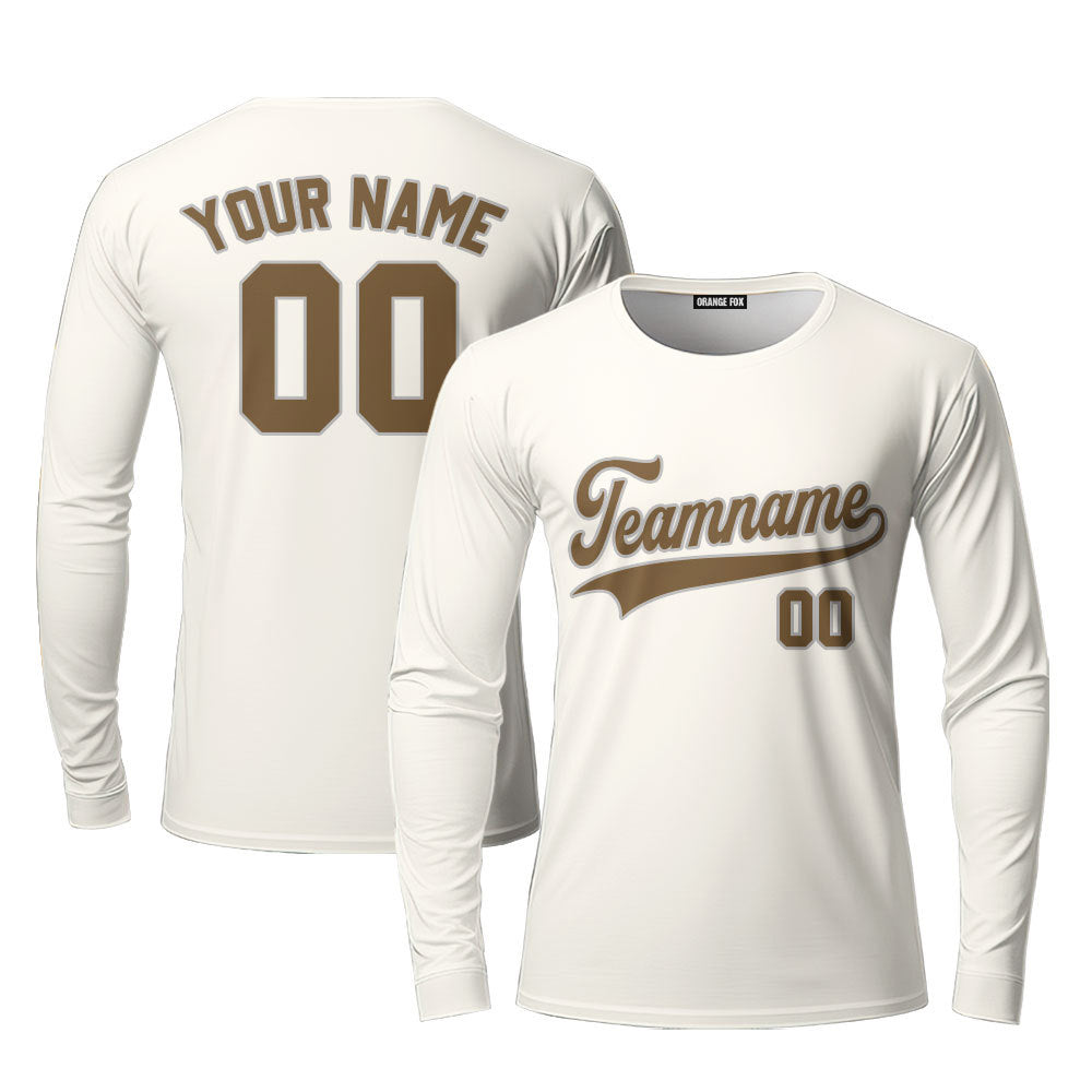 Custom Cream Brown Grey Custom Long Sleeve T-Shirt For Men & Women