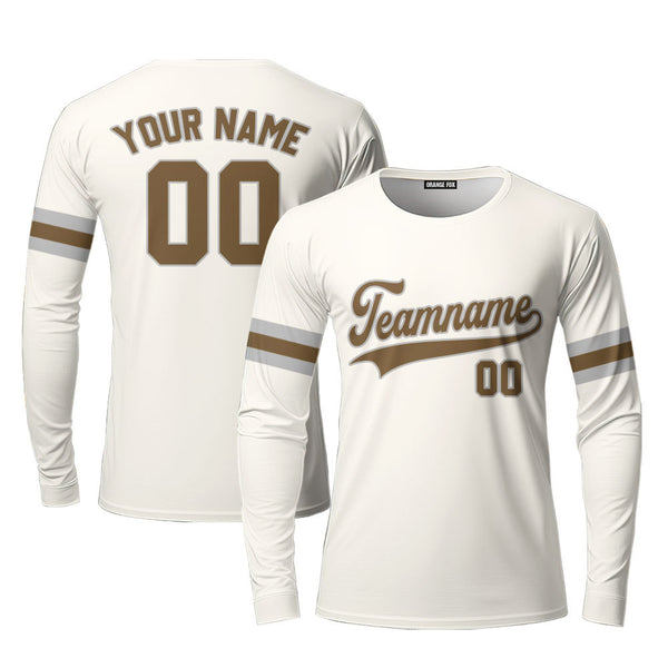 Custom Cream Brown Grey Custom Long Sleeve T-Shirt For Men & Women