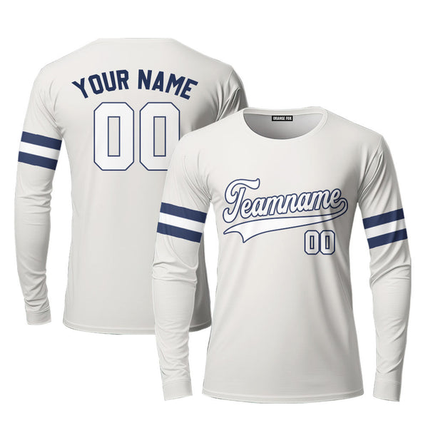 Custom White Blue Cream Custom Long Sleeve T-Shirt For Men & Women