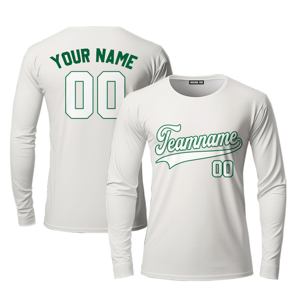 Custom White Green Cream Custom Long Sleeve T-Shirt For Men & Women