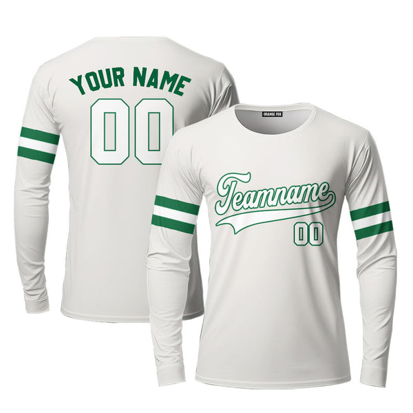 Custom White Green Cream Custom Long Sleeve T-Shirt For Men & Women