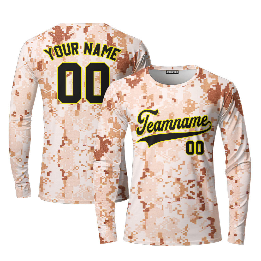 Custom US Navy Camo Style Black Gold Custom Long Sleeve T-Shirt For Men & Women