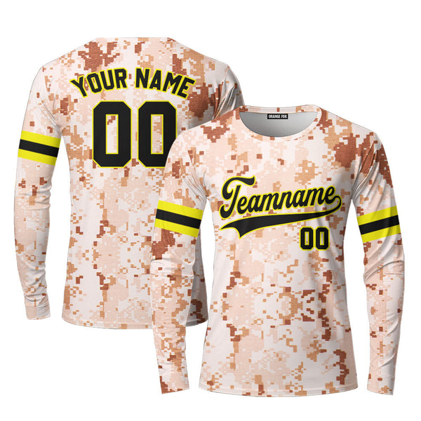 Custom US Navy Camo Style Black Gold Custom Long Sleeve T-Shirt For Men & Women