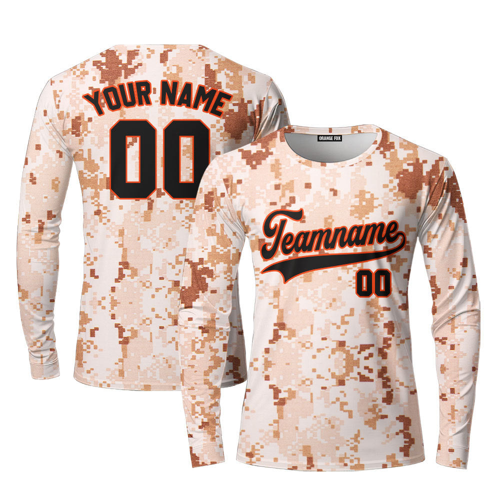 Custom US Navy Camo Style Black Orange Custom Long Sleeve T-Shirt For Men & Women