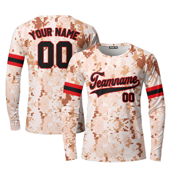 Custom US Navy Camo Style Black Red Custom Long Sleeve T-Shirt For Men & Women