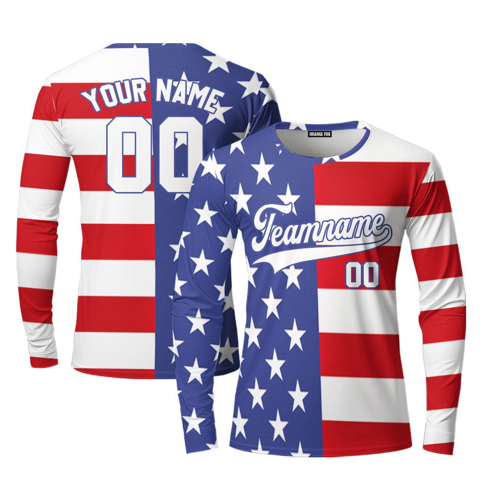 Custom American Flag White Red Custom Long Sleeve T-Shirt For Men & Women