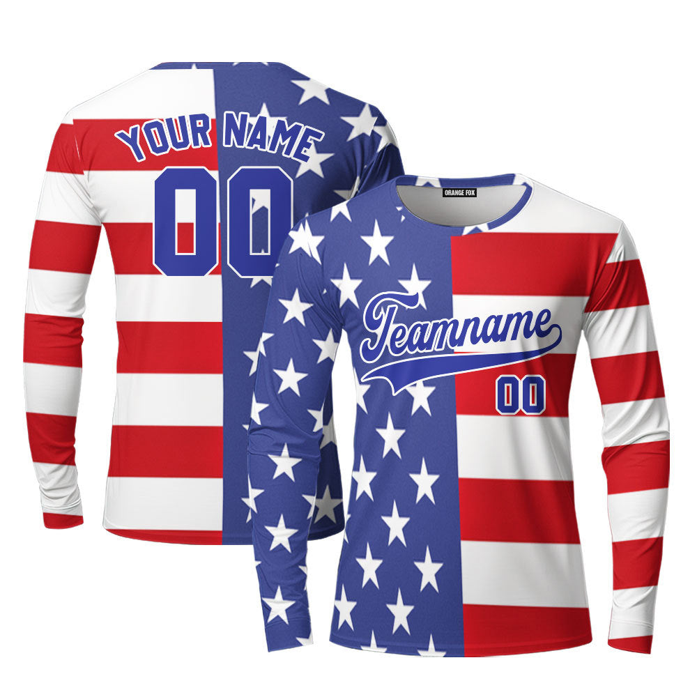 Custom American Flag White Black Custom Long Sleeve T-Shirt For Men & Women