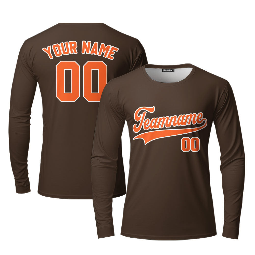 Custom Brown Orange - White Custom Long Sleeve T-Shirt For Men & Women