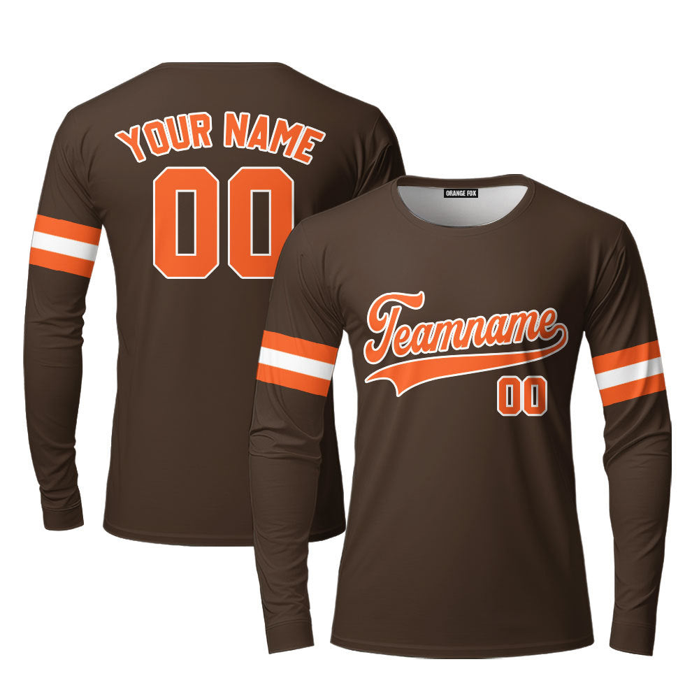 Custom Brown Orange - White Custom Long Sleeve T-Shirt For Men & Women